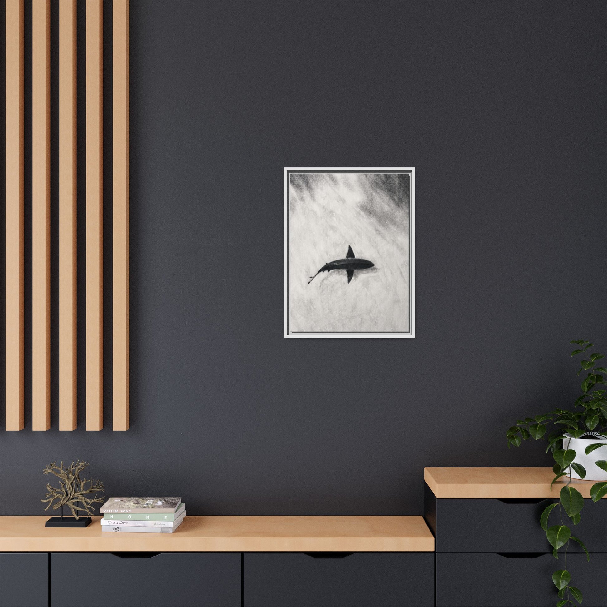 “SHARK!” Matte Canvas, Framed (Multi-color)