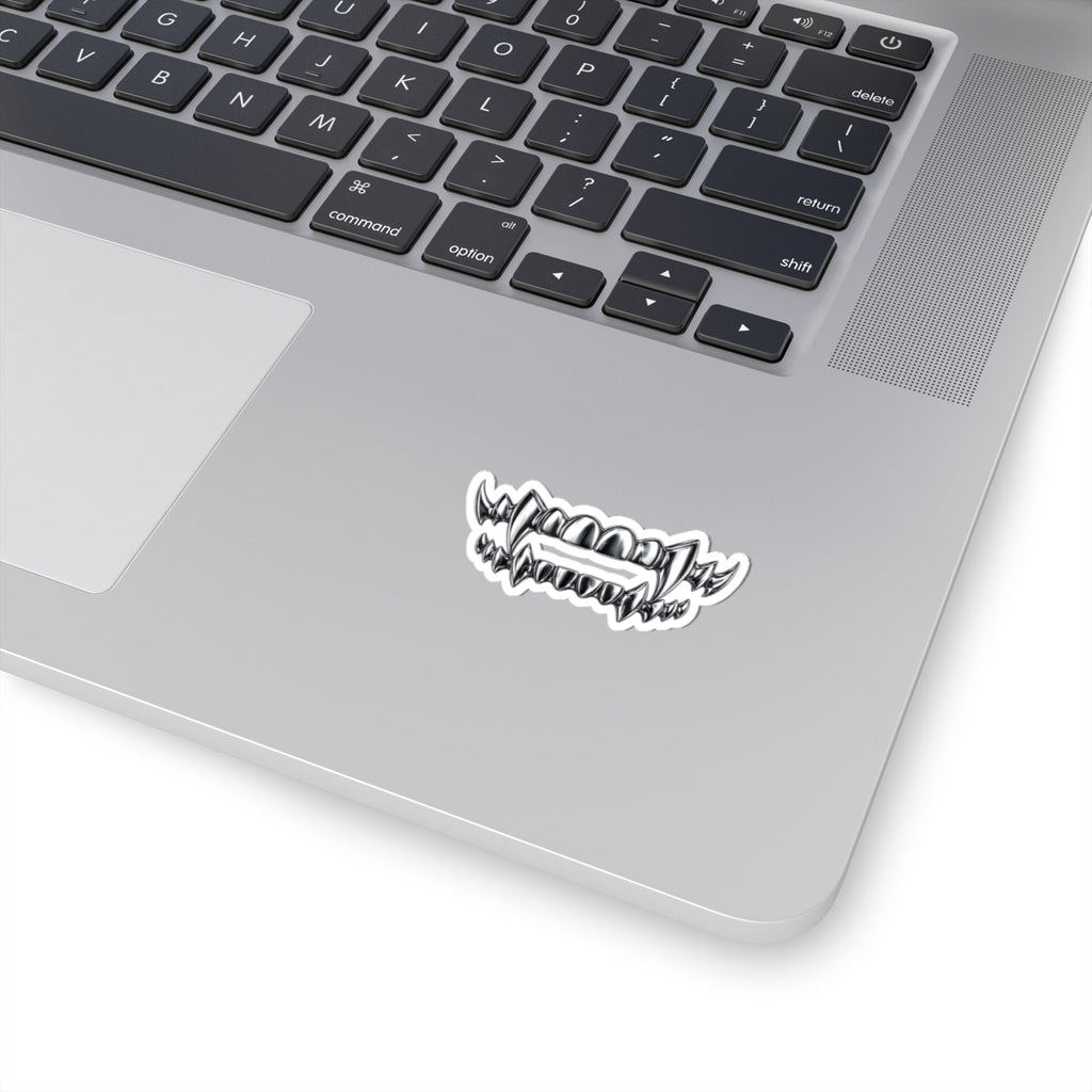 Vampire Fangs Kiss-Cut Sticker — Chrome Gothic Tooth Sticker for Laptops, Skateboards & Halloween