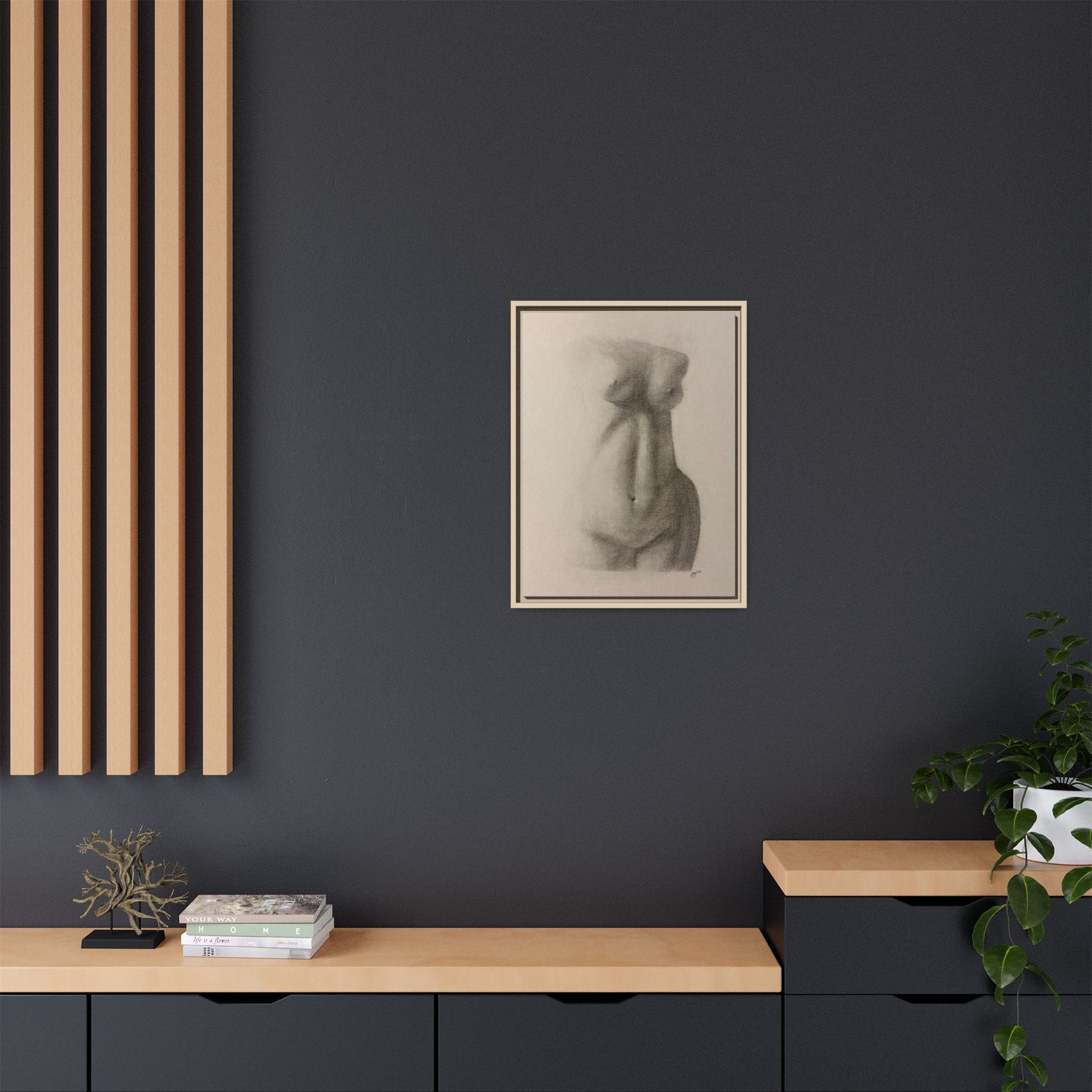 Abstract Framed Canvas Art – Multi-Color Nude Drawing