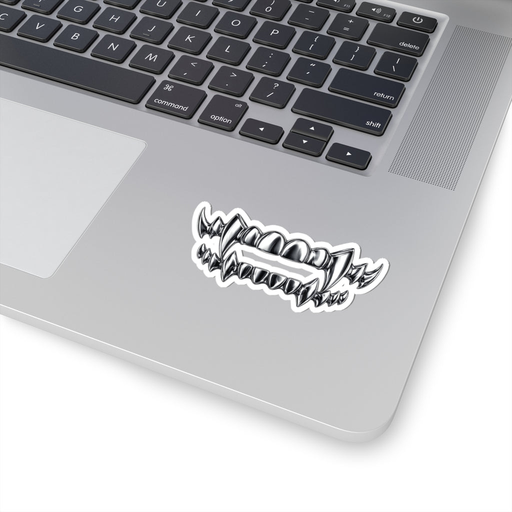 Vampire Fangs Kiss-Cut Sticker — Chrome Gothic Tooth Sticker for Laptops, Skateboards & Halloween