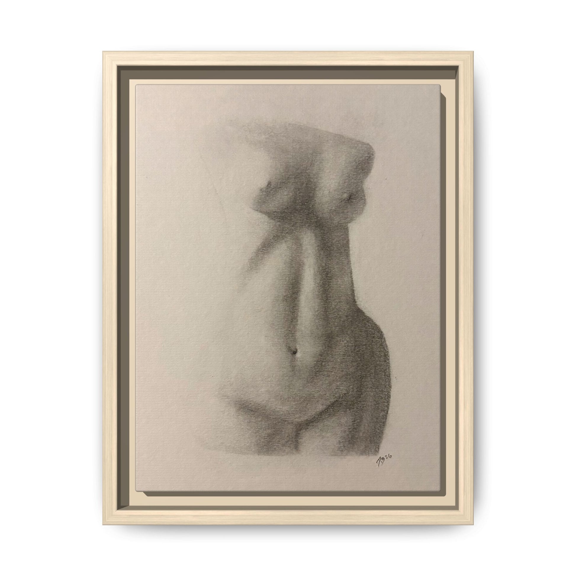 Abstract Framed Canvas Art – Multi-Color Nude Drawing