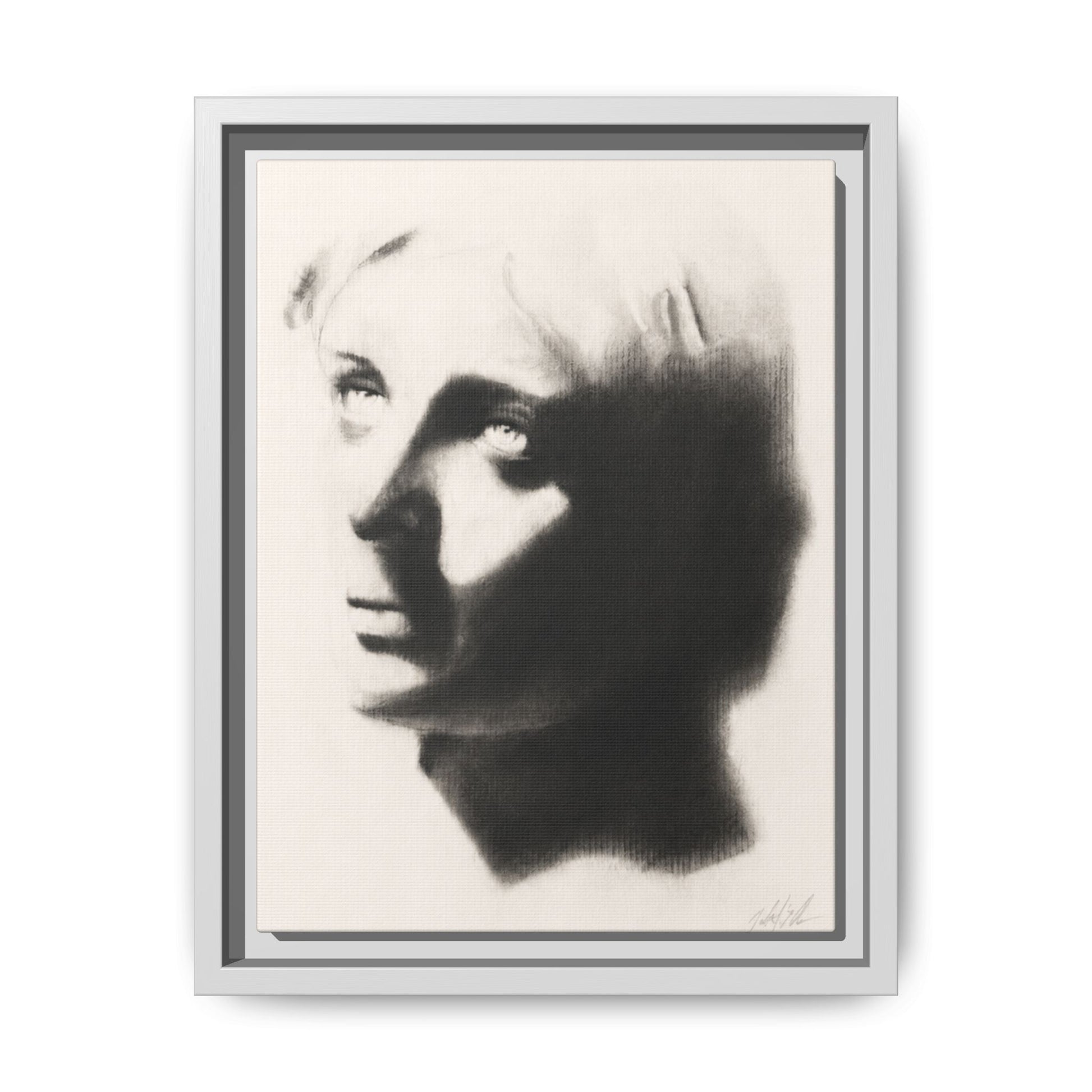 "SHADOW" Framed Matte Canvas Art — Monochrome Portrait Silhouette