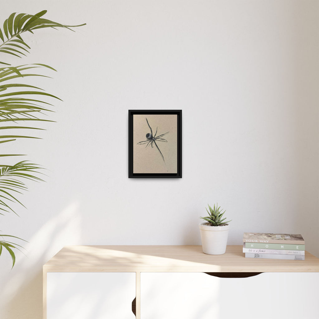 "ICY" SPIDER Framed Canvas Art — Minimal Black Spider Sketch