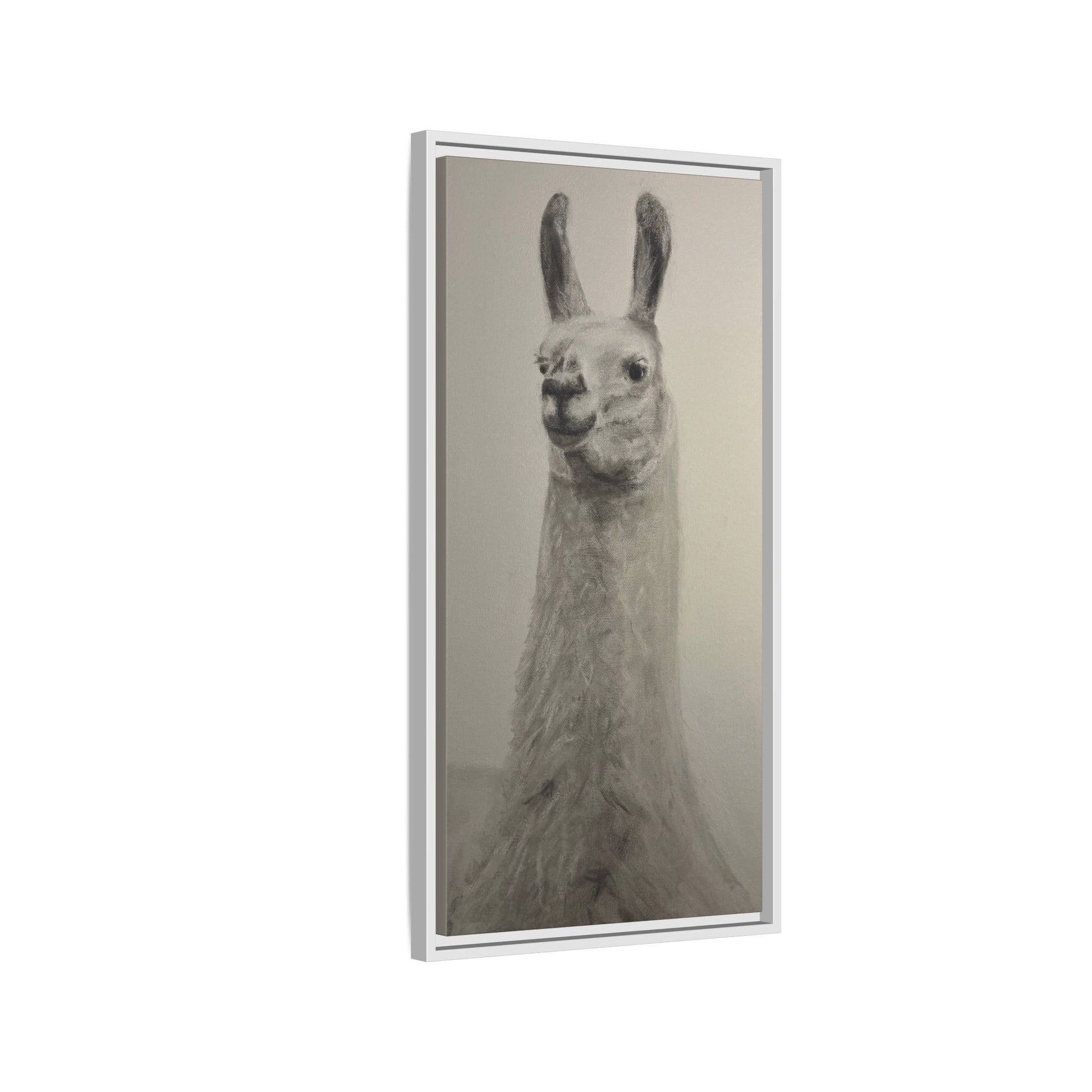 Framed Llama Portrait Canvas — Neutral Monochrome Animal Wall Art