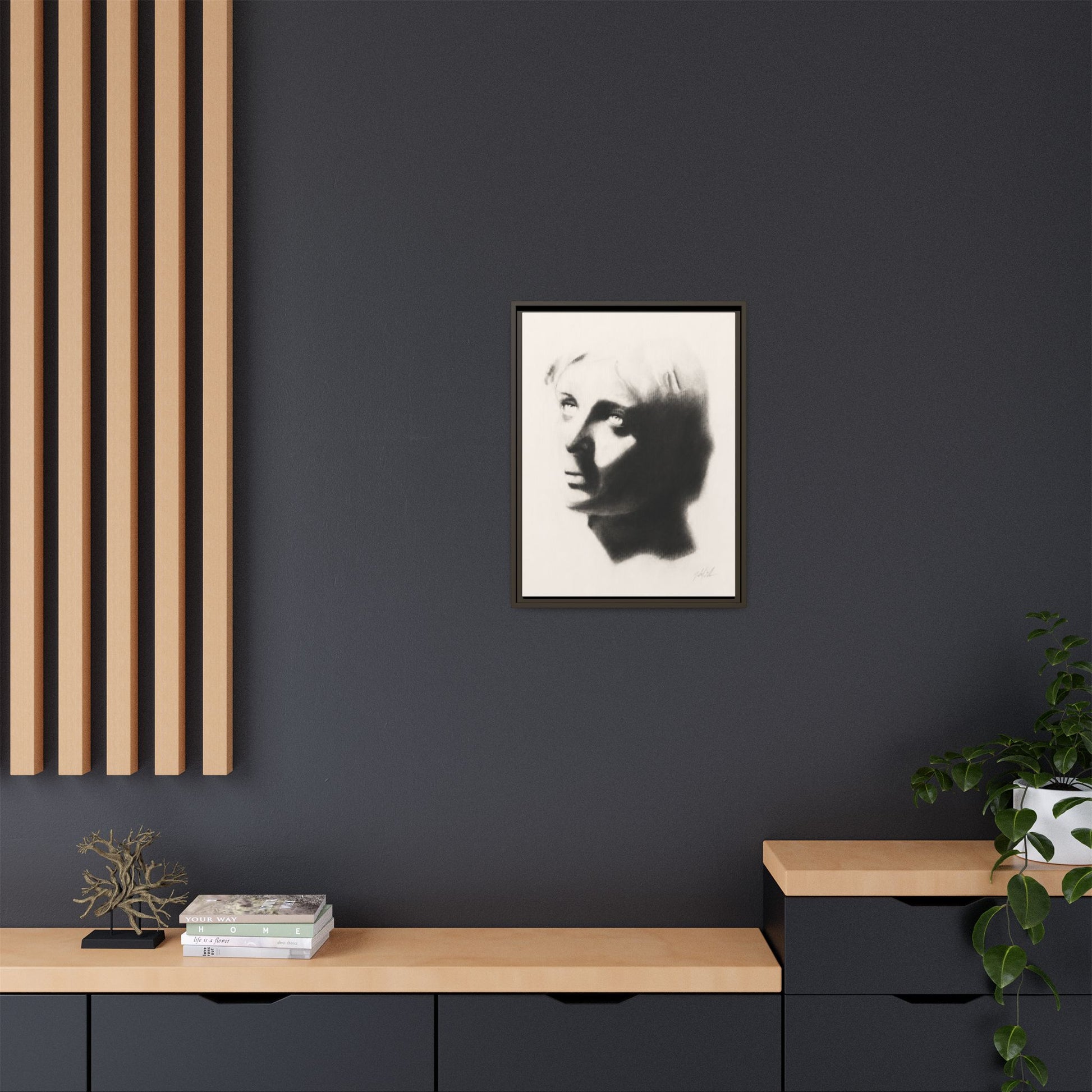 "SHADOW" Framed Matte Canvas Art — Monochrome Portrait Silhouette