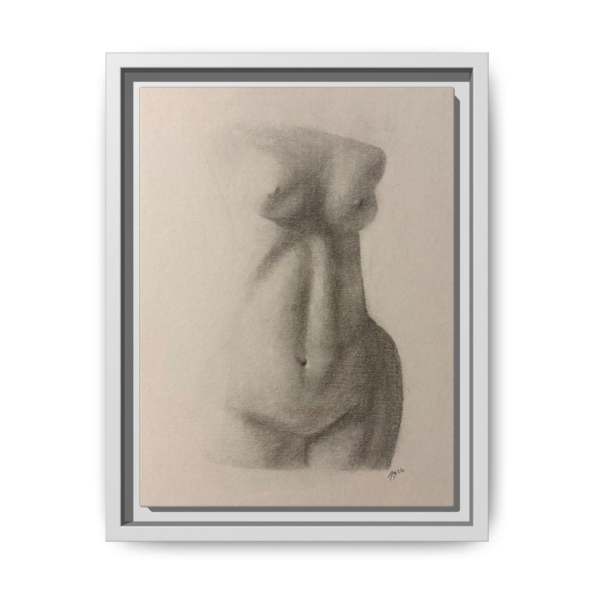 Abstract Framed Canvas Art – Multi-Color Nude Drawing