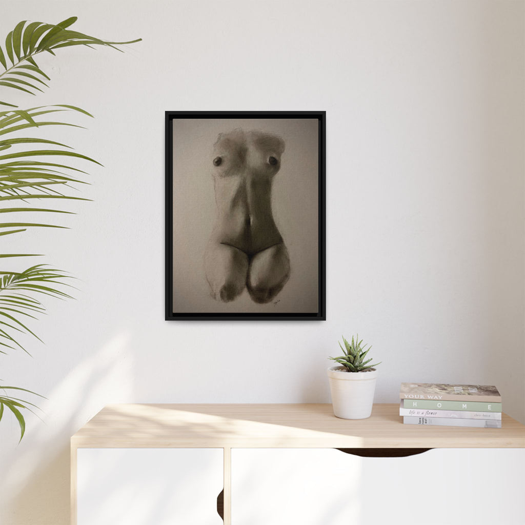 "SUNDOWN" Framed Matte Canvas – Charcoal Nude Torso Art Print