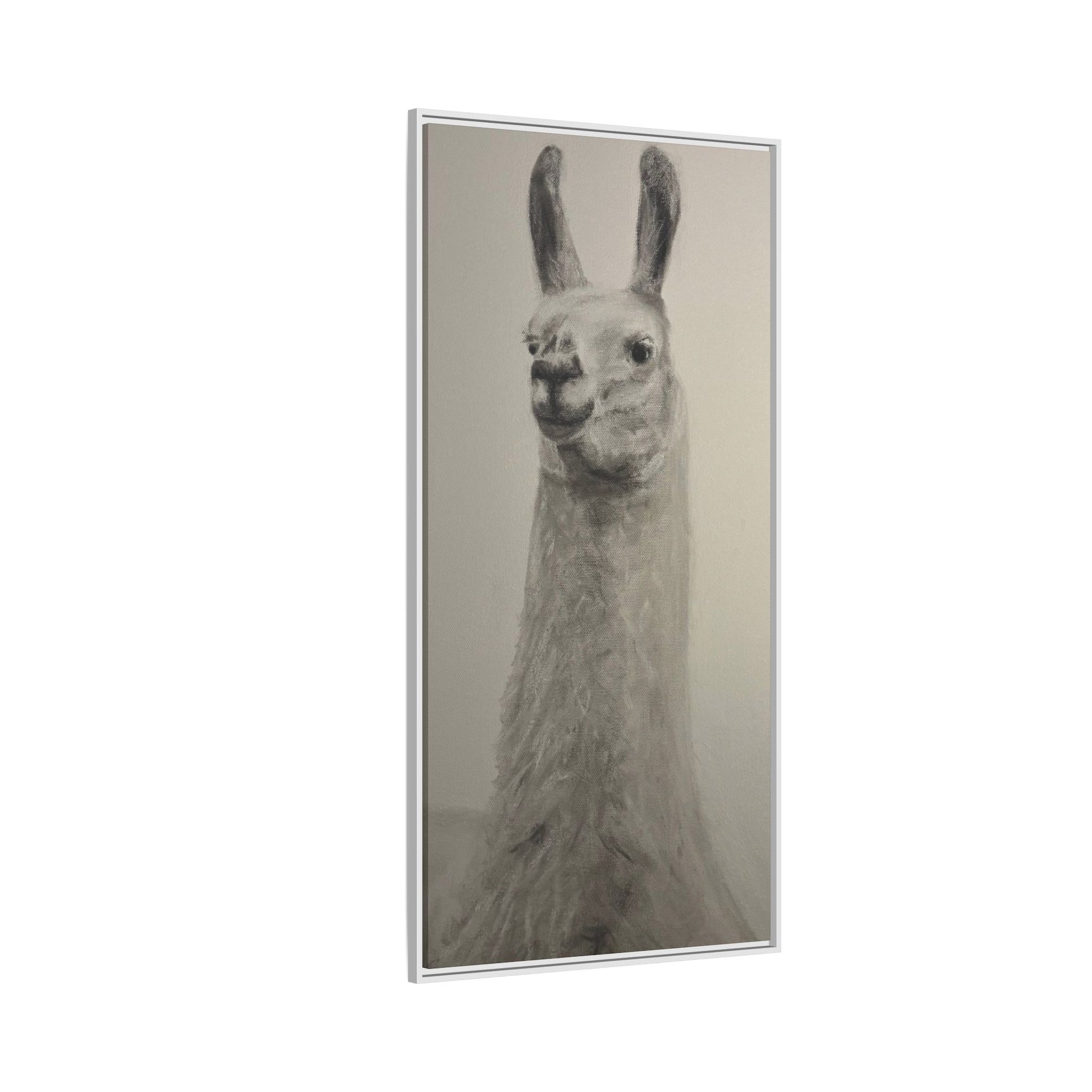 Framed Llama Portrait Canvas — Neutral Monochrome Animal Wall Art