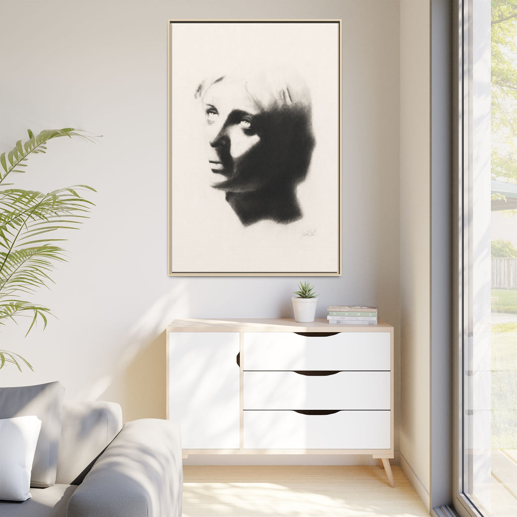 "SHADOW" Framed Matte Canvas Art — Monochrome Portrait Silhouette