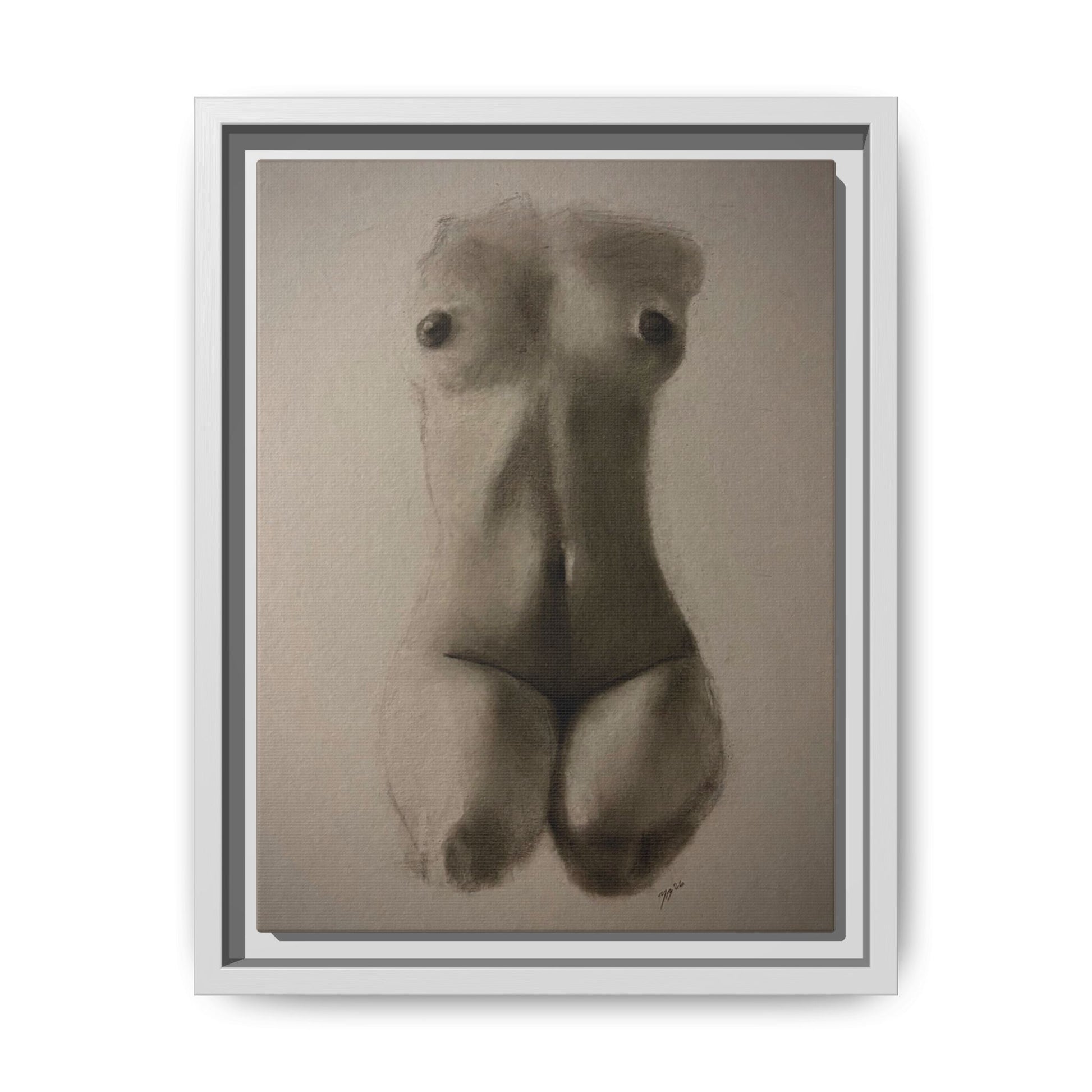 "SUNDOWN" Framed Matte Canvas – Charcoal Nude Torso Art Print