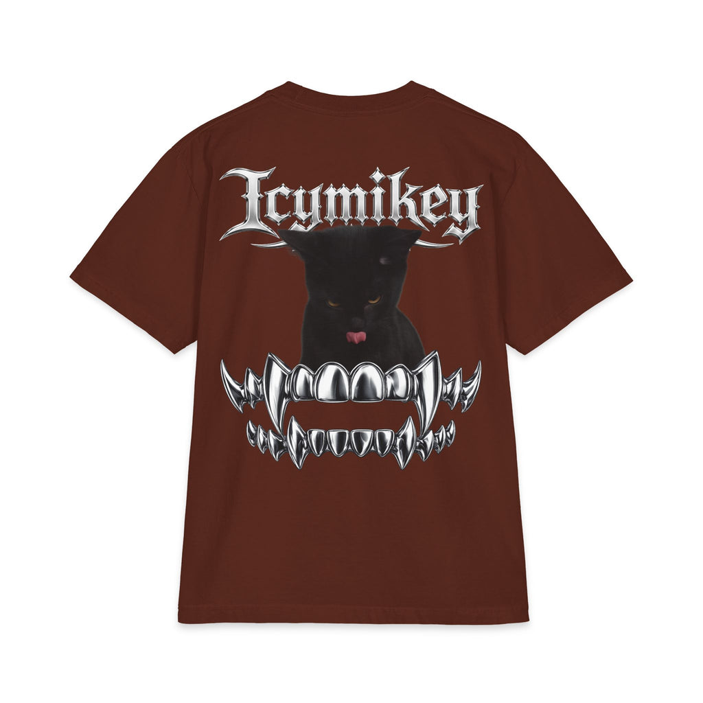 IcyMikey "BOO" Graphic Tee — Black Cat & Metallic Fang Back Print