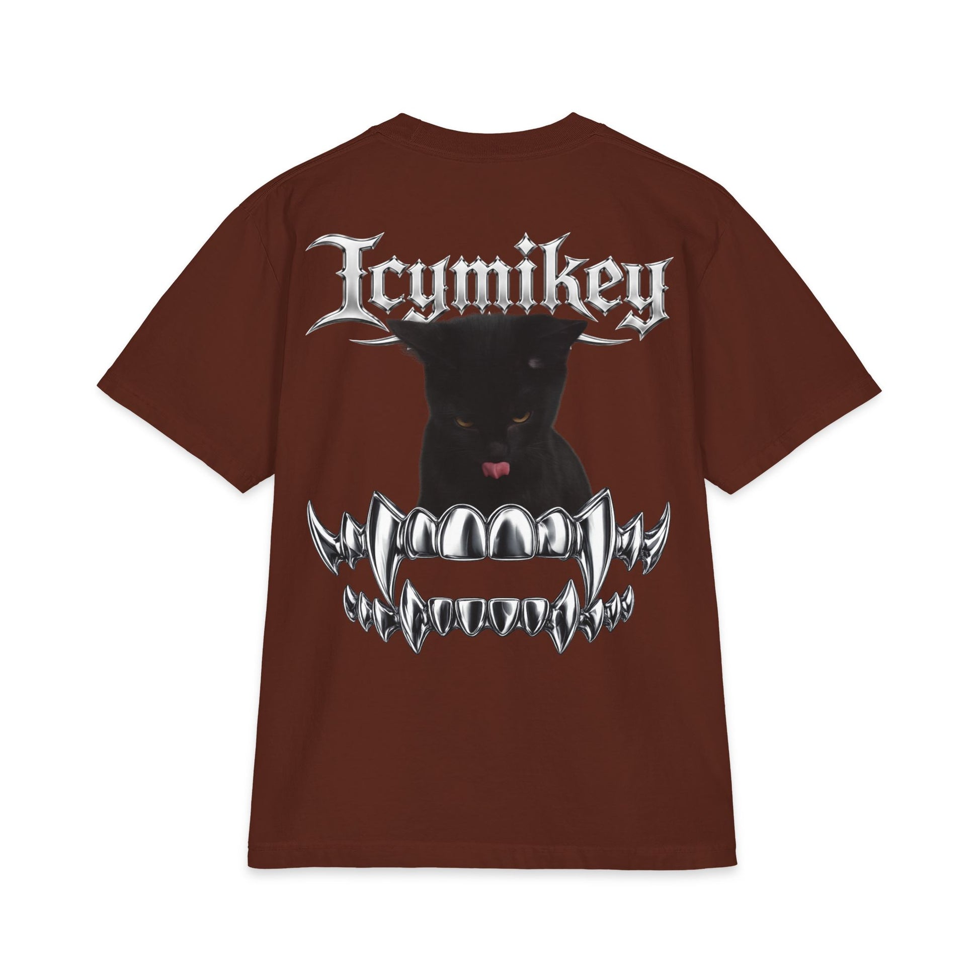 IcyMikey "BOO" Graphic Tee — Black Cat & Metallic Fang Back Print