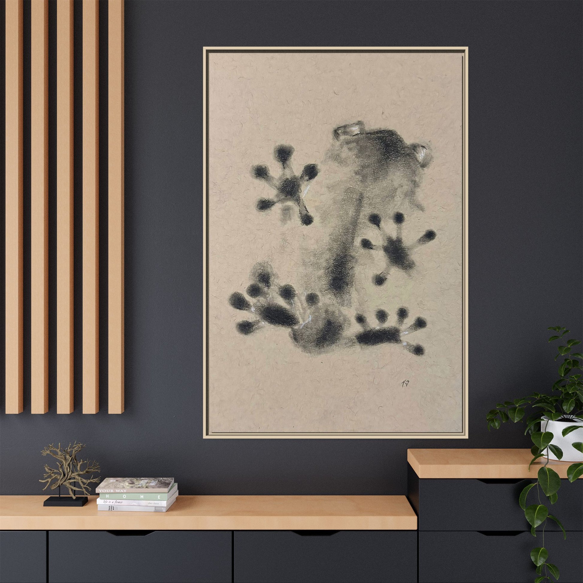 "ICY" FROG Framed Abstract Frog Ink Art — Matte Canvas Wall Print