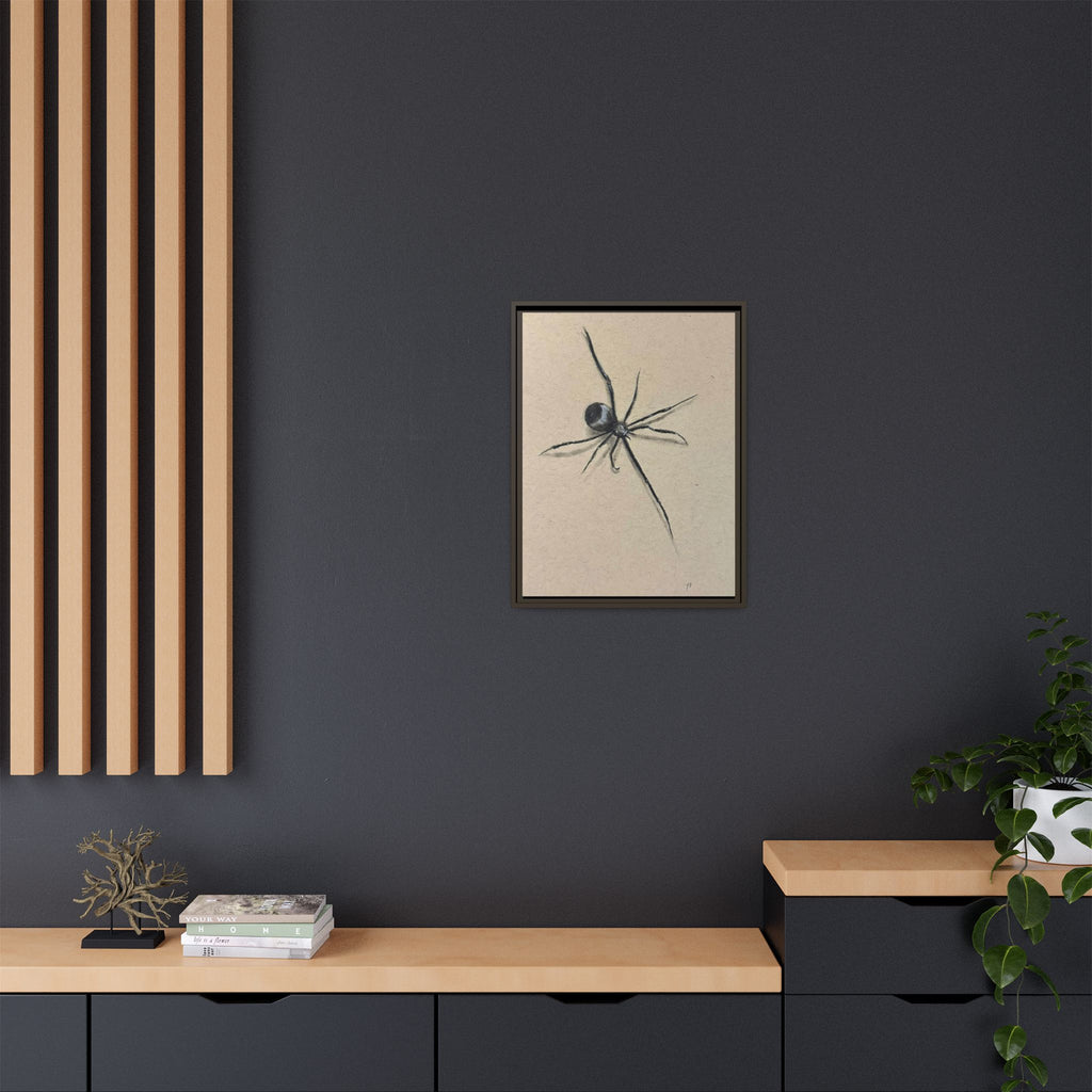 "ICY" SPIDER Framed Canvas Art — Minimal Black Spider Sketch