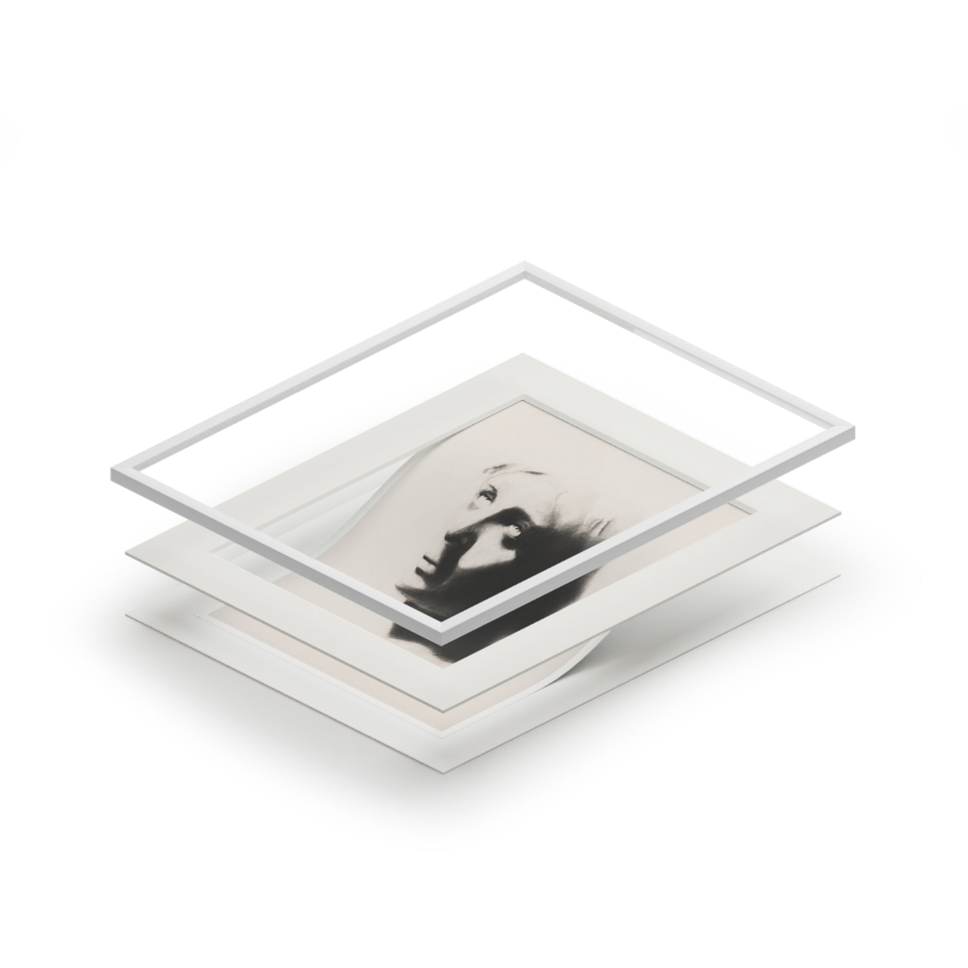 "SHADOW" Fine Art Print with White Passepartout — Minimalist Portrait Charcoal Reproduction