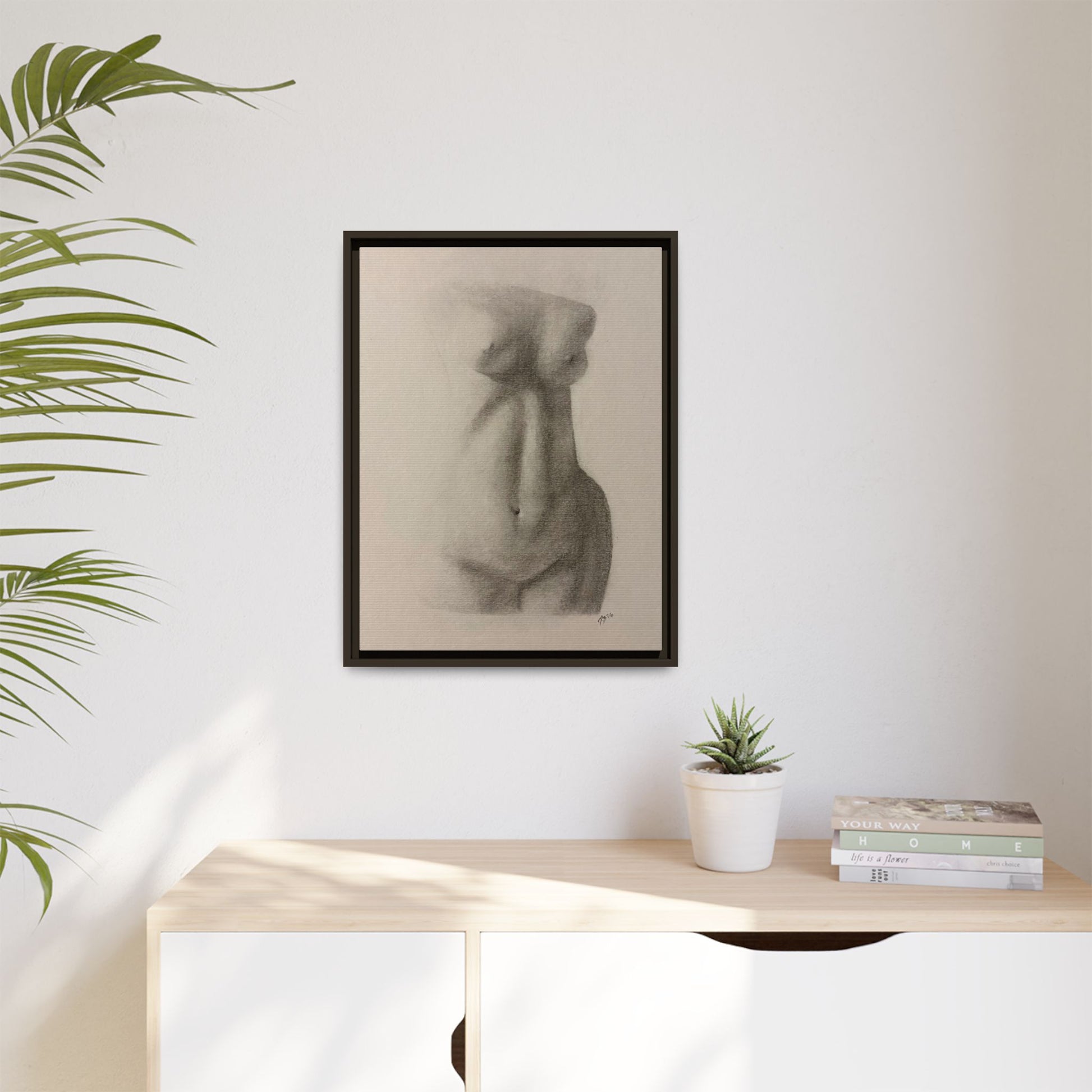 Abstract Framed Canvas Art – Multi-Color Nude Drawing