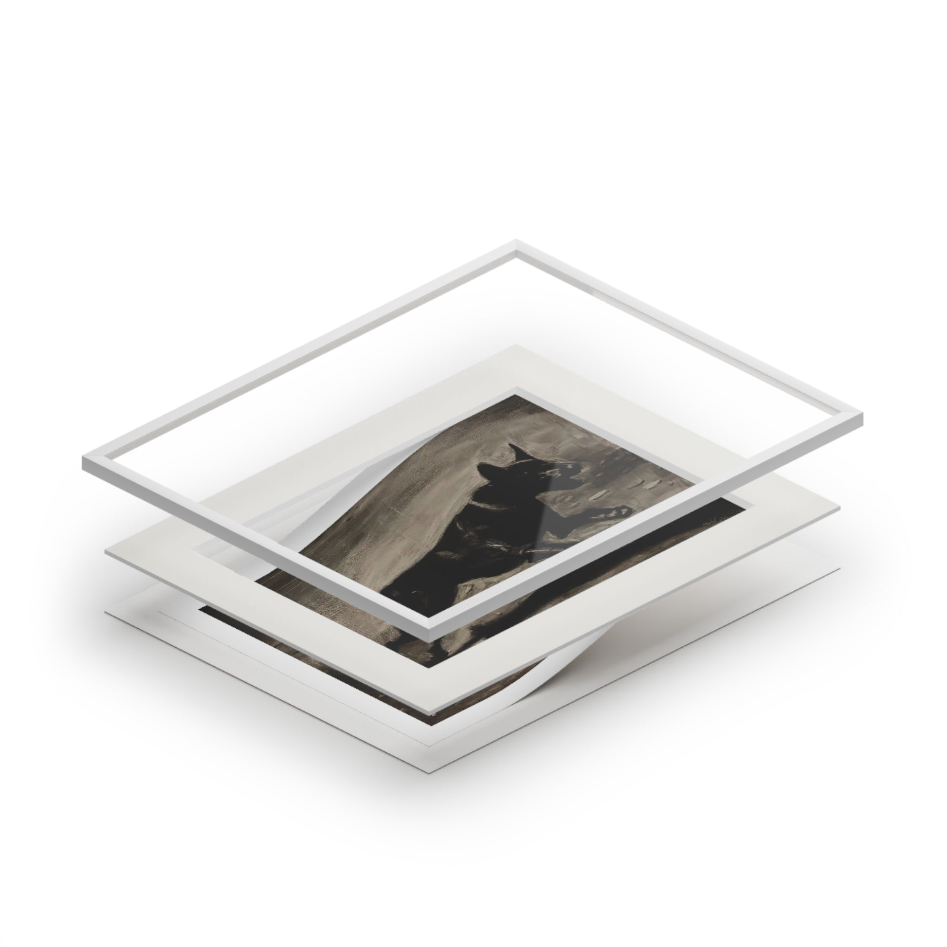 "LIMITLESS" Black German Shepherd Fine Art Print with Passepartout — Vintage-Style Dog Wall Art