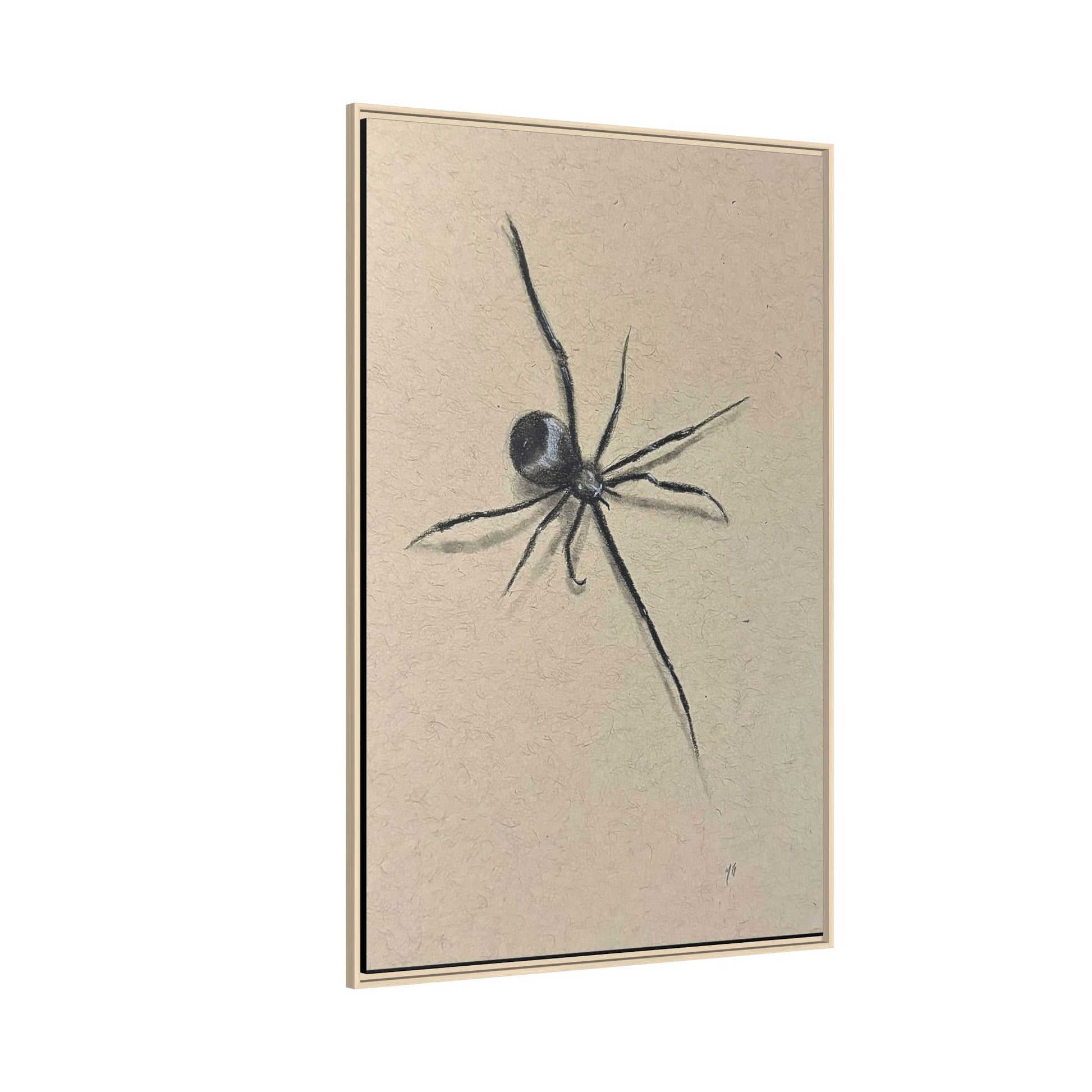 "ICY" SPIDER Framed Canvas Art — Minimal Black Spider Sketch