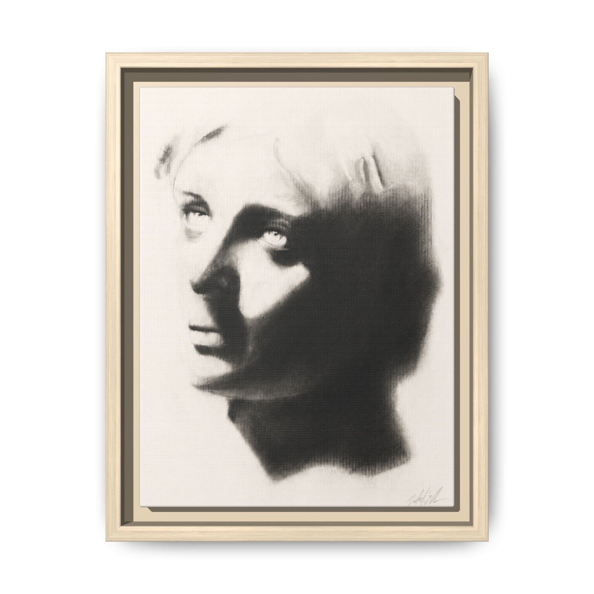 "SHADOW" Framed Matte Canvas Art — Monochrome Portrait Silhouette