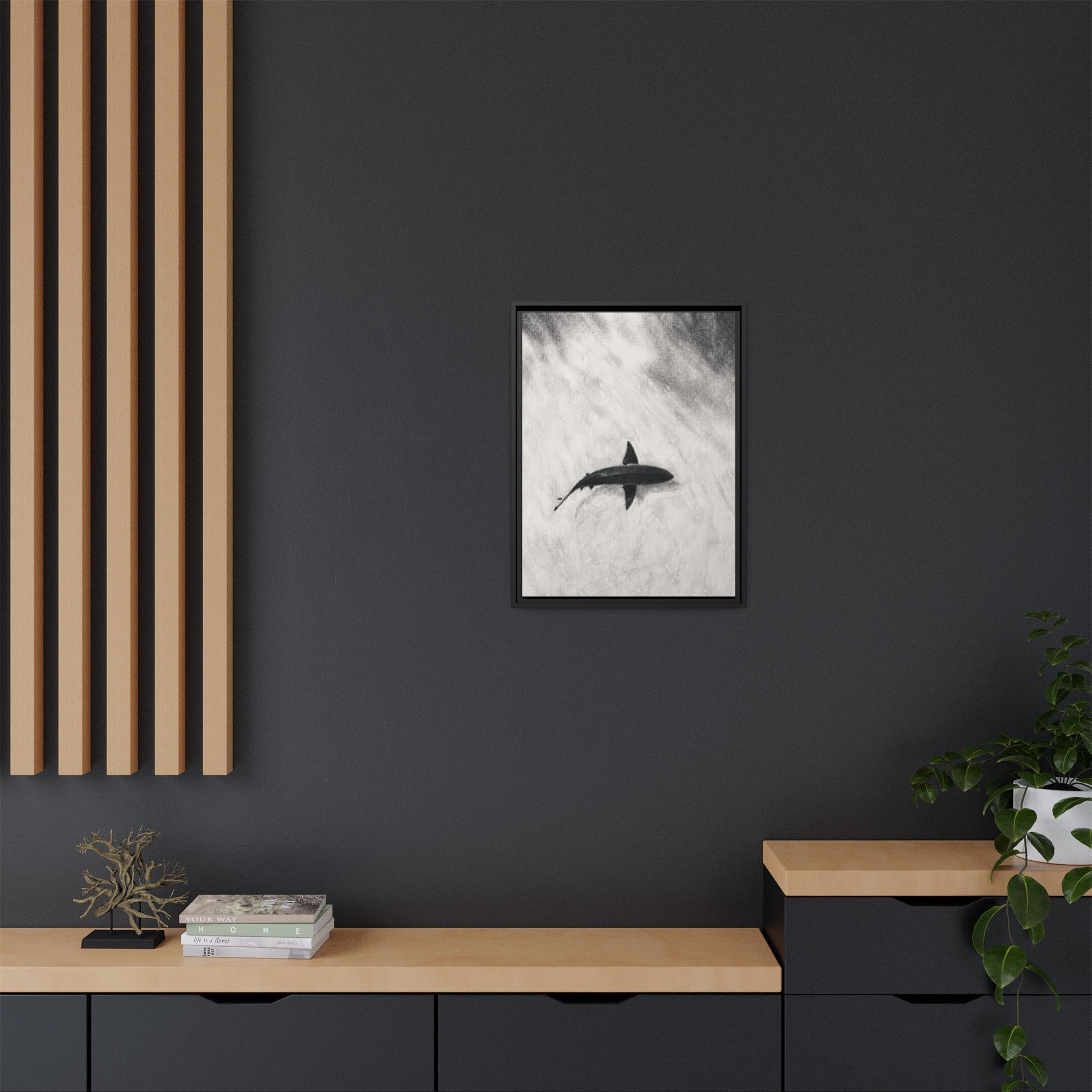 “SHARK!” Matte Canvas, Framed (Multi-color)