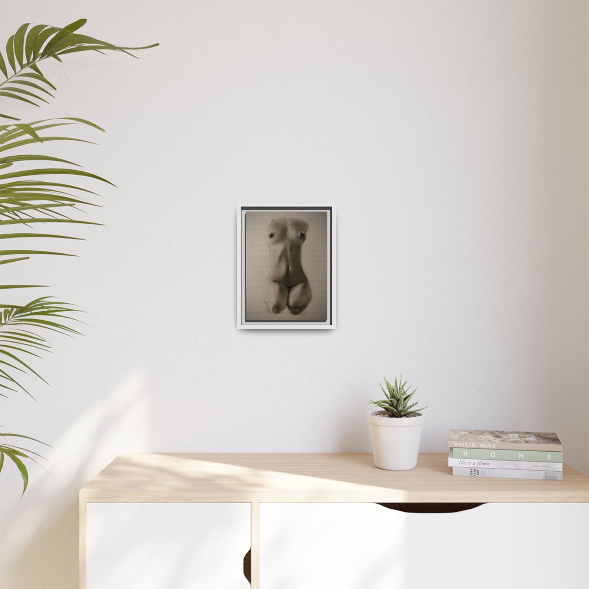 "SUNDOWN" Framed Matte Canvas – Charcoal Nude Torso Art Print