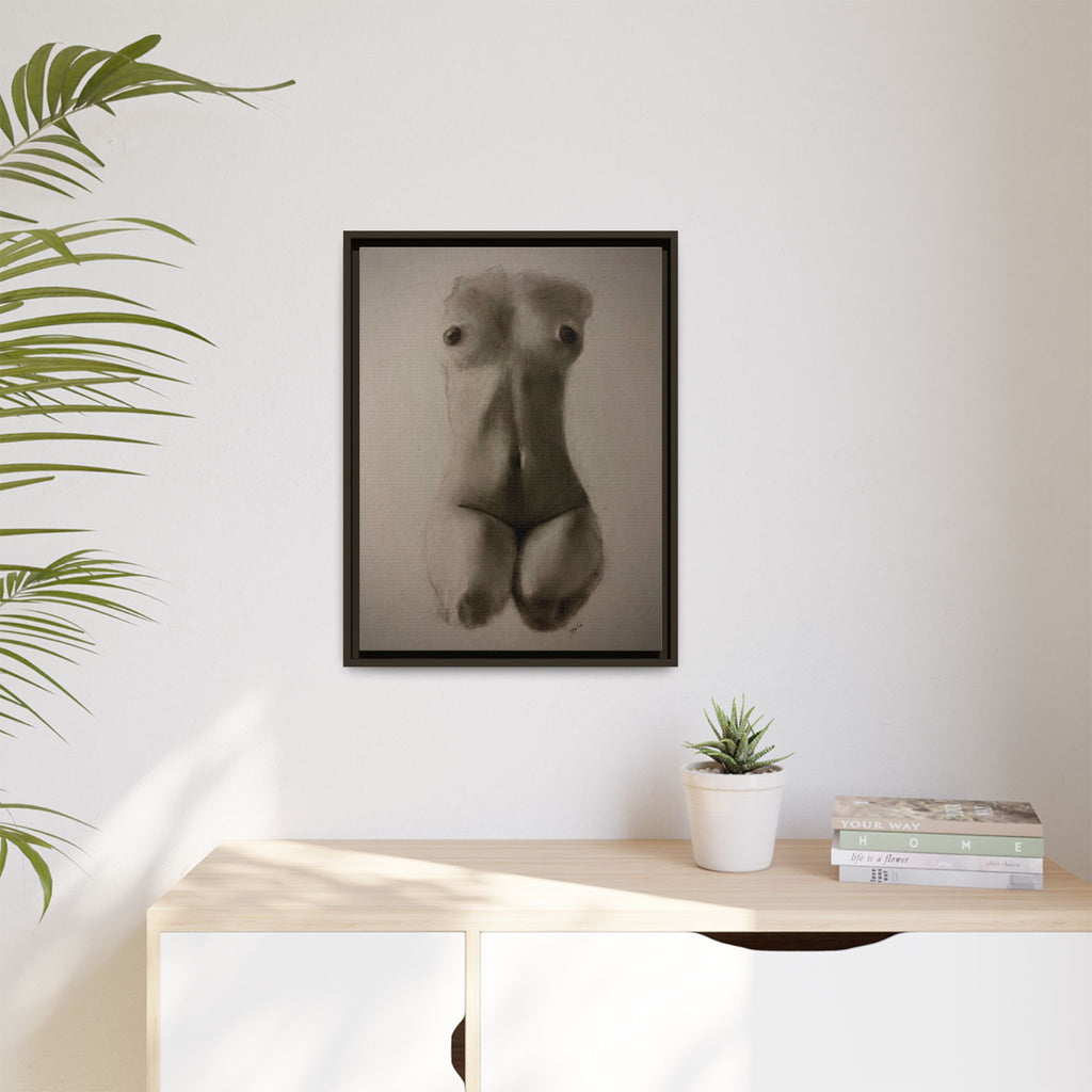 "SUNDOWN" Framed Matte Canvas – Charcoal Nude Torso Art Print