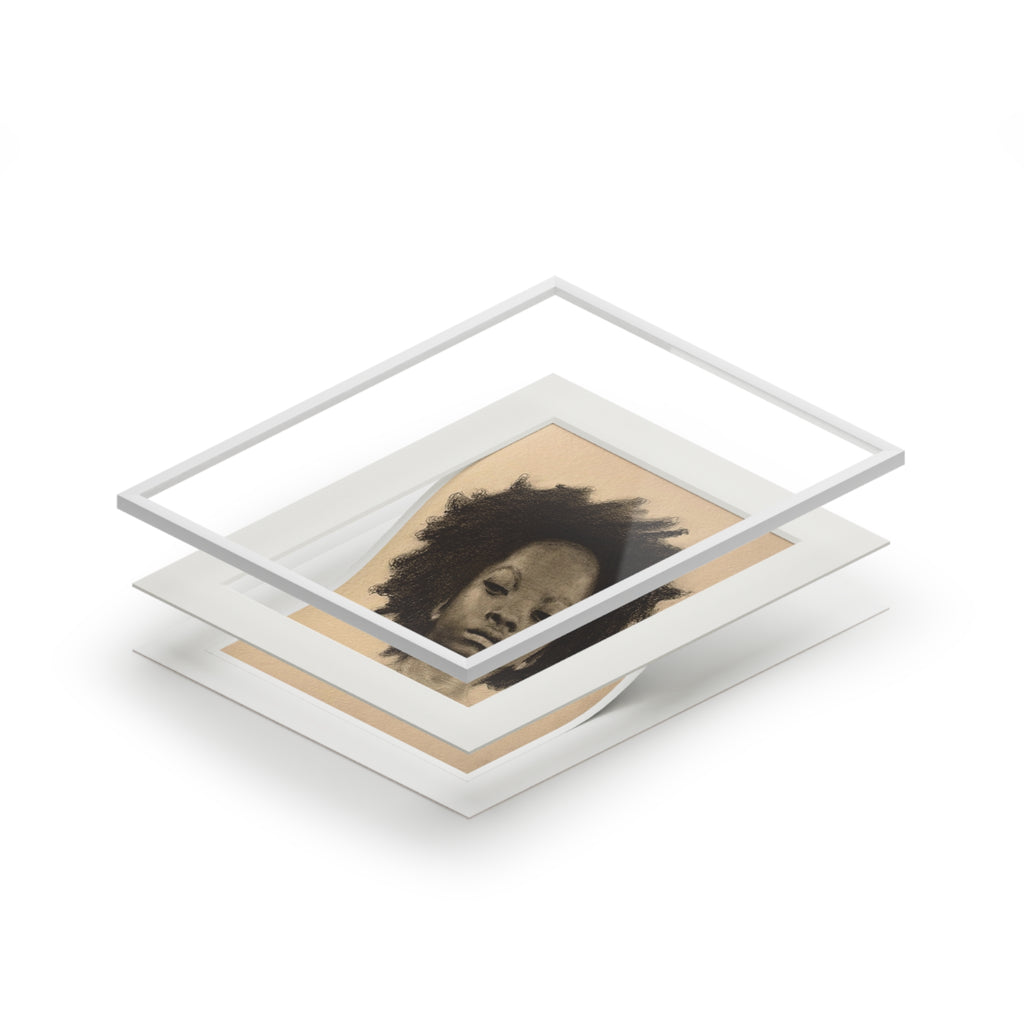 "AFRO" Fine Art Print — Charcoal Portrait with Passepartout Frame