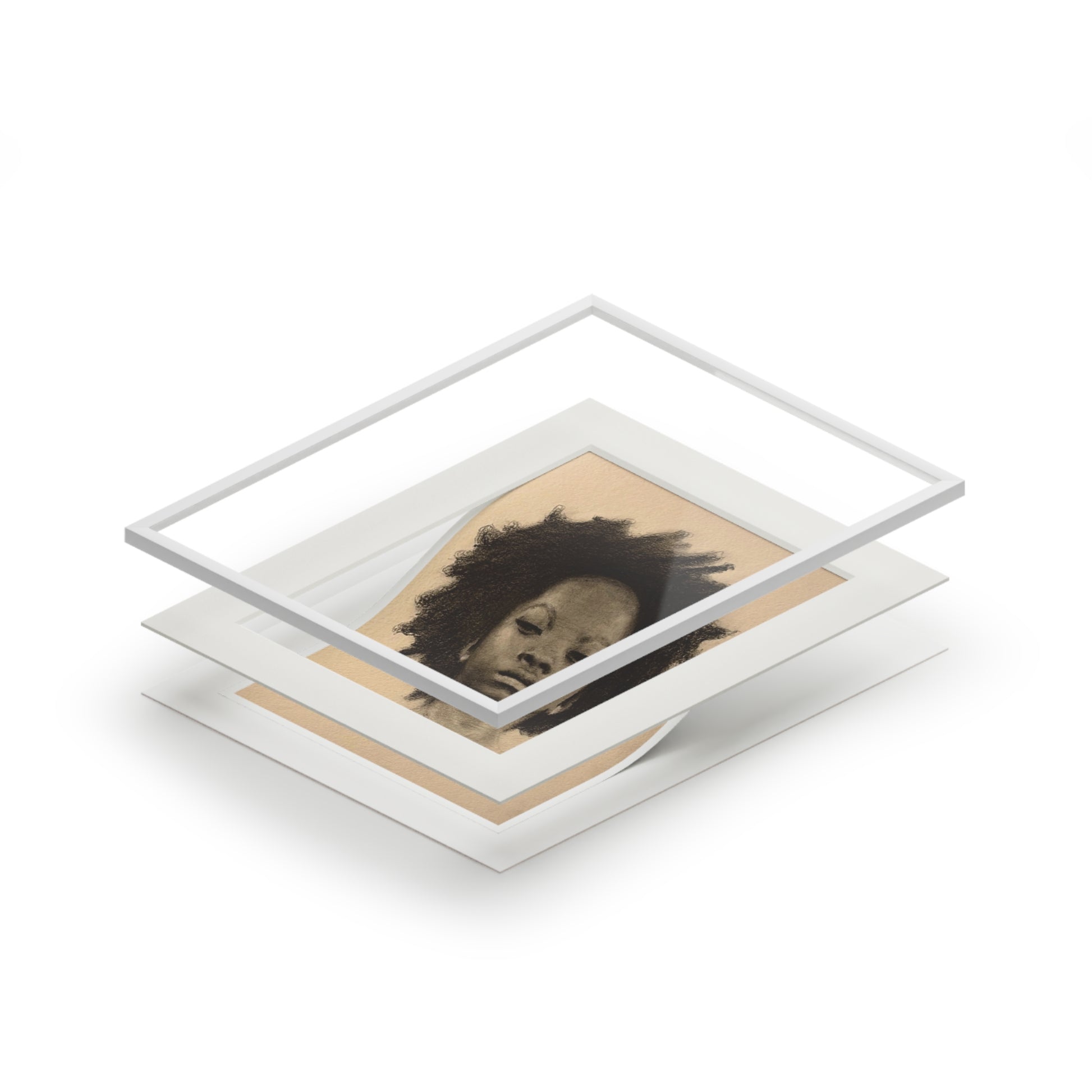 "AFRO" Fine Art Print — Charcoal Portrait with Passepartout Frame