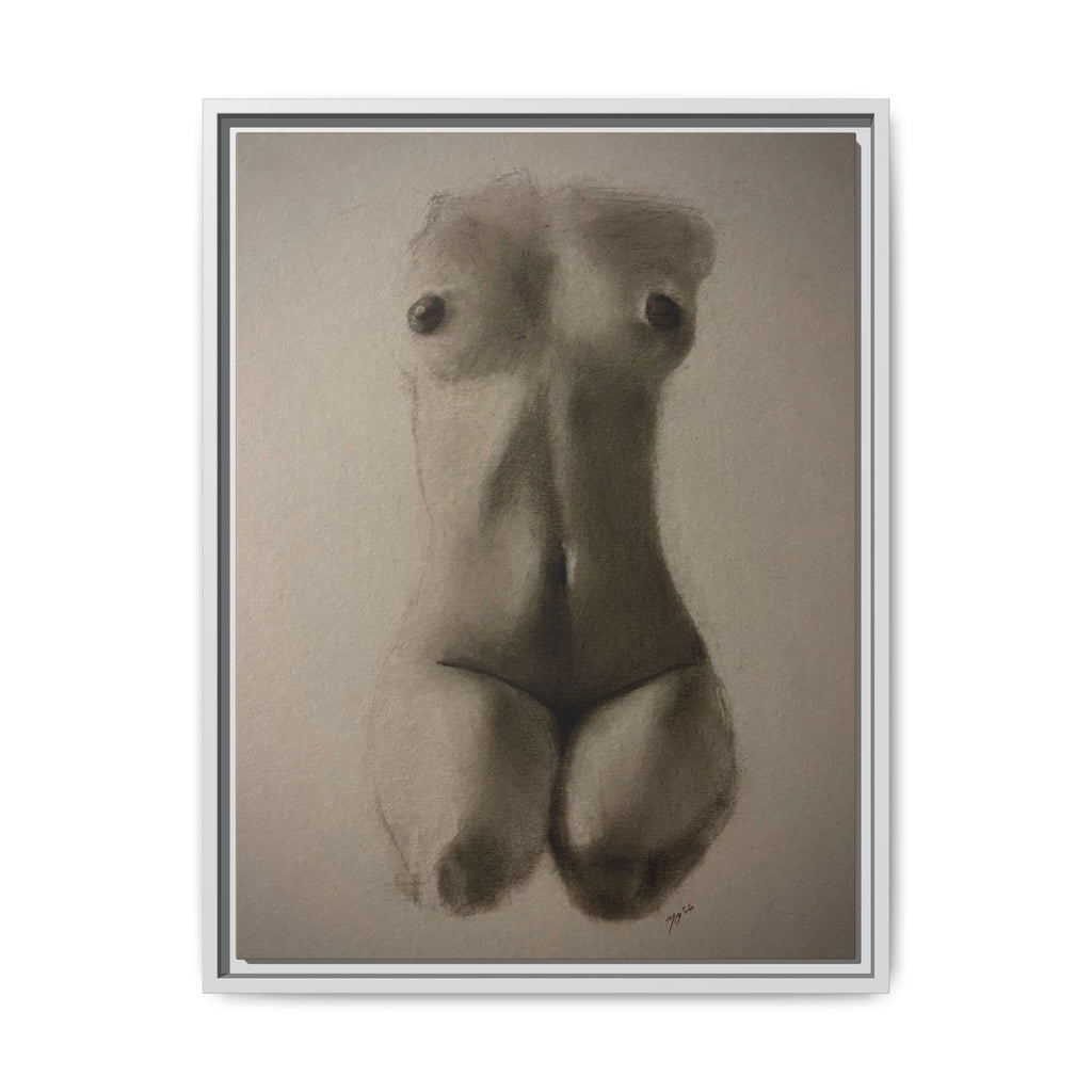 "SUNDOWN" Framed Matte Canvas – Charcoal Nude Torso Art Print