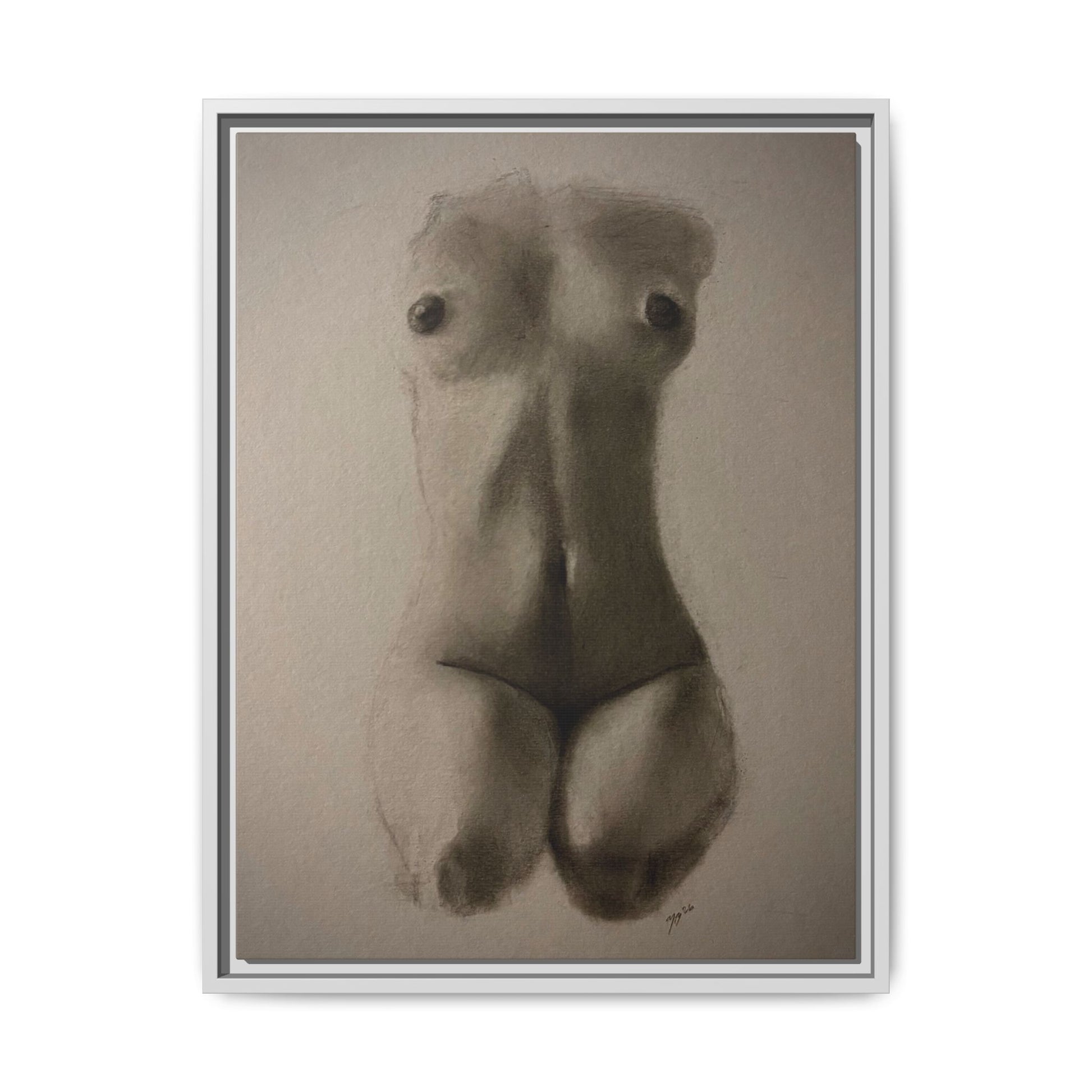 "SUNDOWN" Framed Matte Canvas – Charcoal Nude Torso Art Print