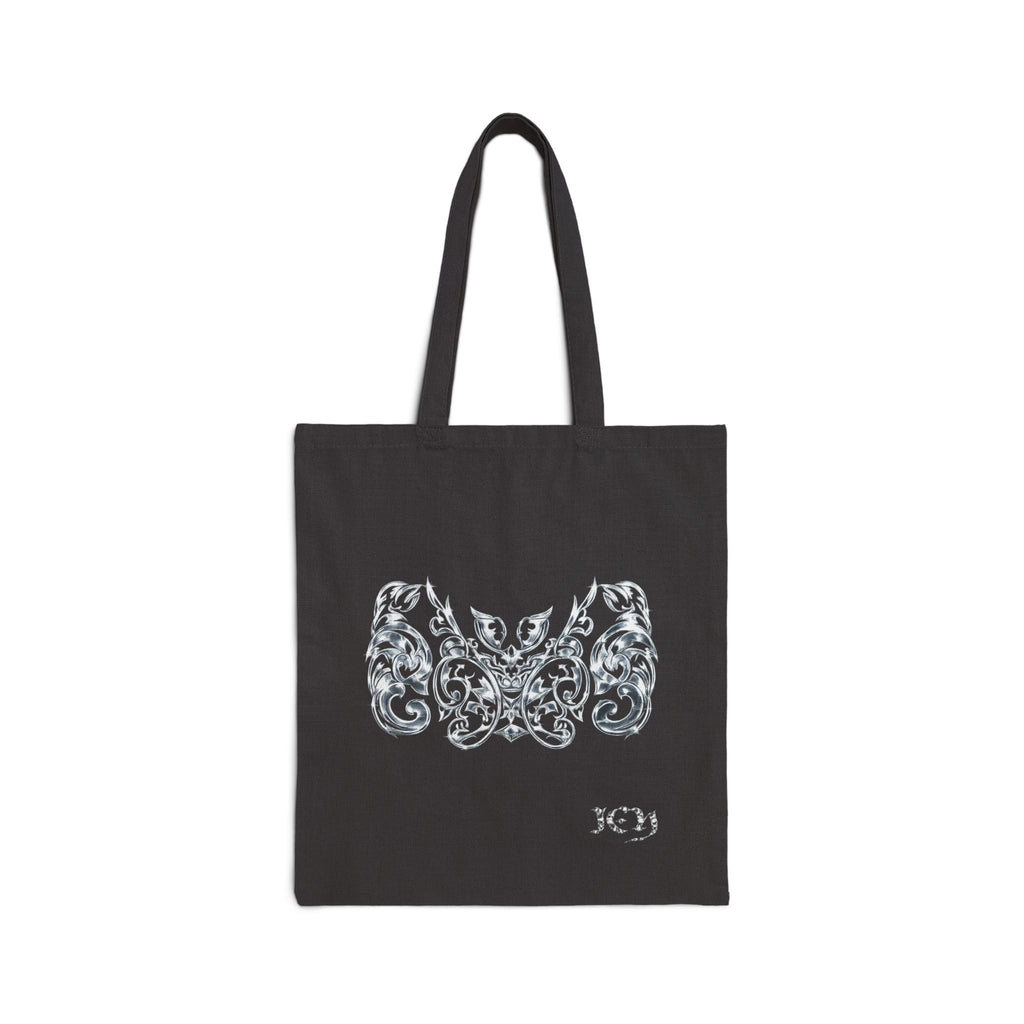 "ICY" Canvas Tote Bag — Ornate Silver Bat Design