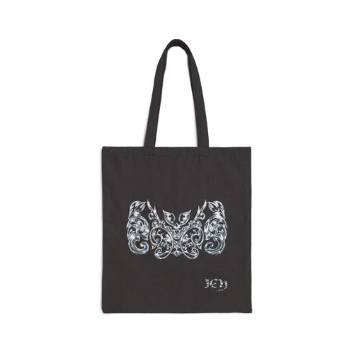 "ICY" Canvas Tote Bag — Ornate Silver Bat Design