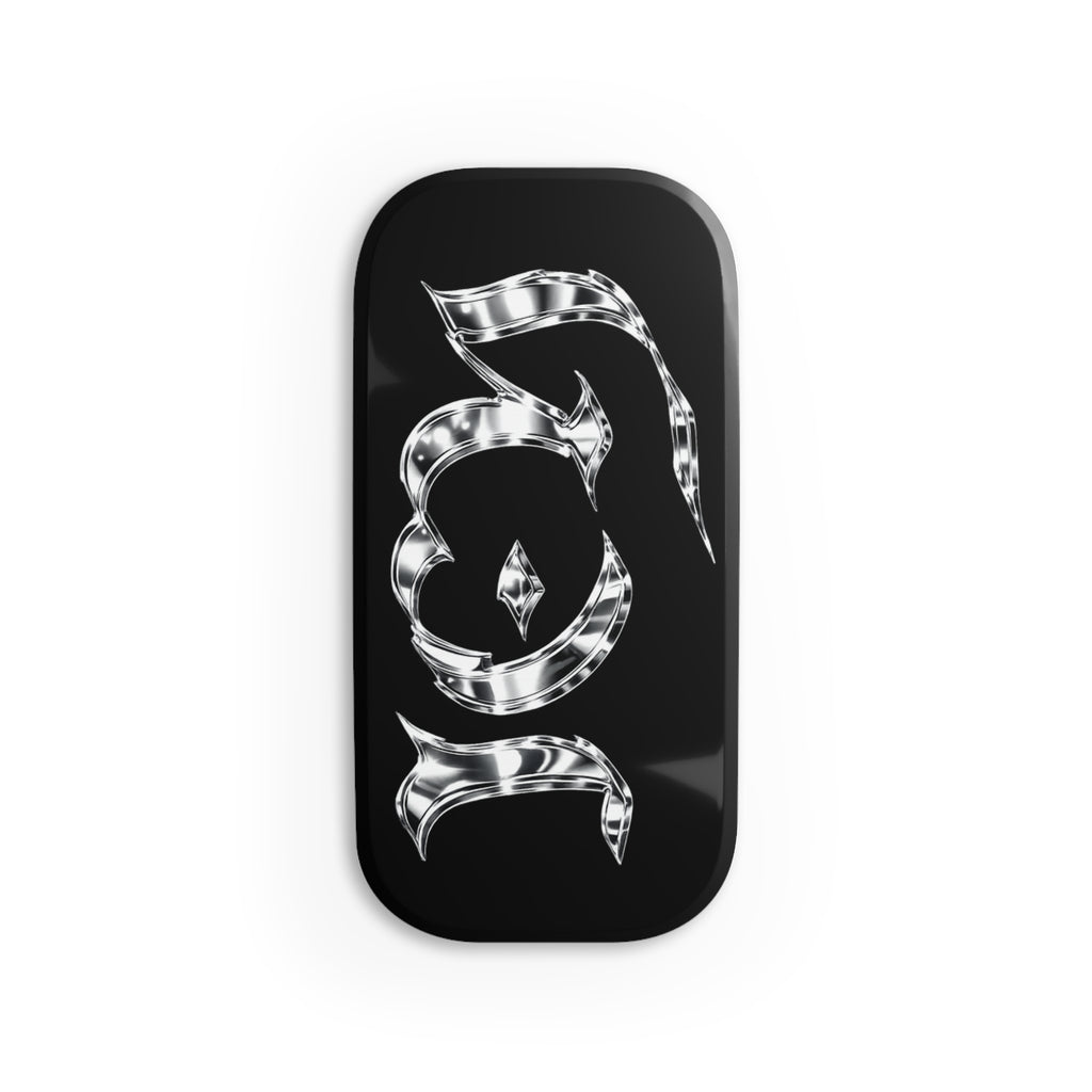 "ICY" Chrome Gothic Phone Grip — Black Click-On Phone Stand