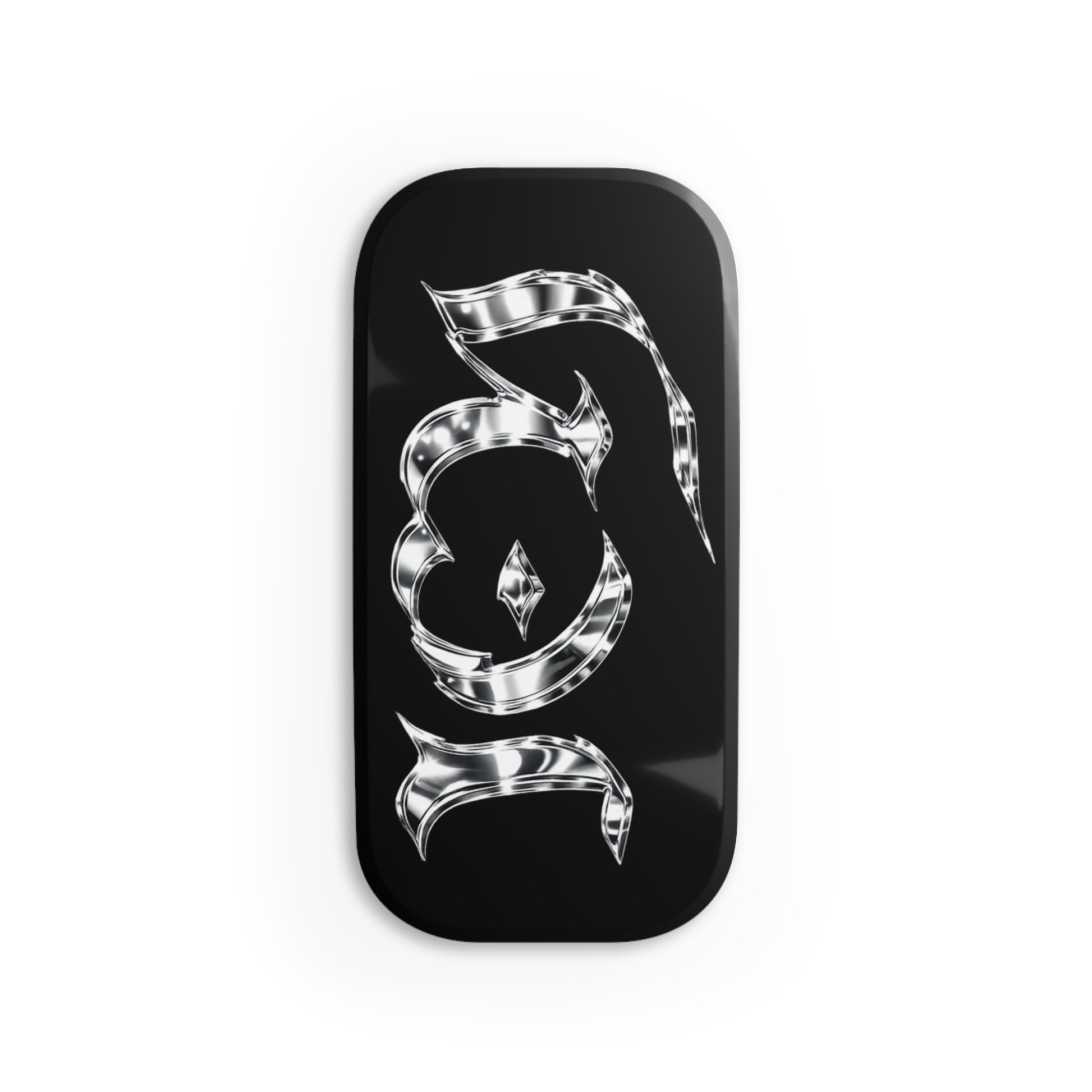 "ICY" Chrome Gothic Phone Grip — Black Click-On Phone Stand
