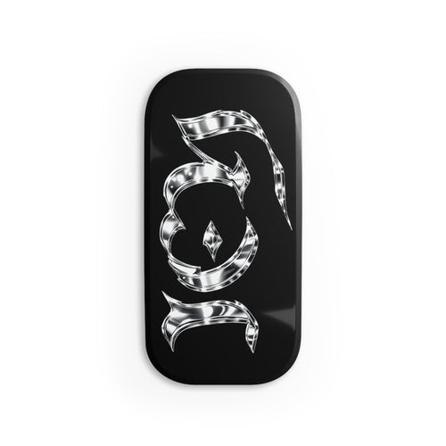 "ICY" Chrome Gothic Phone Grip — Black Click-On Phone Stand
