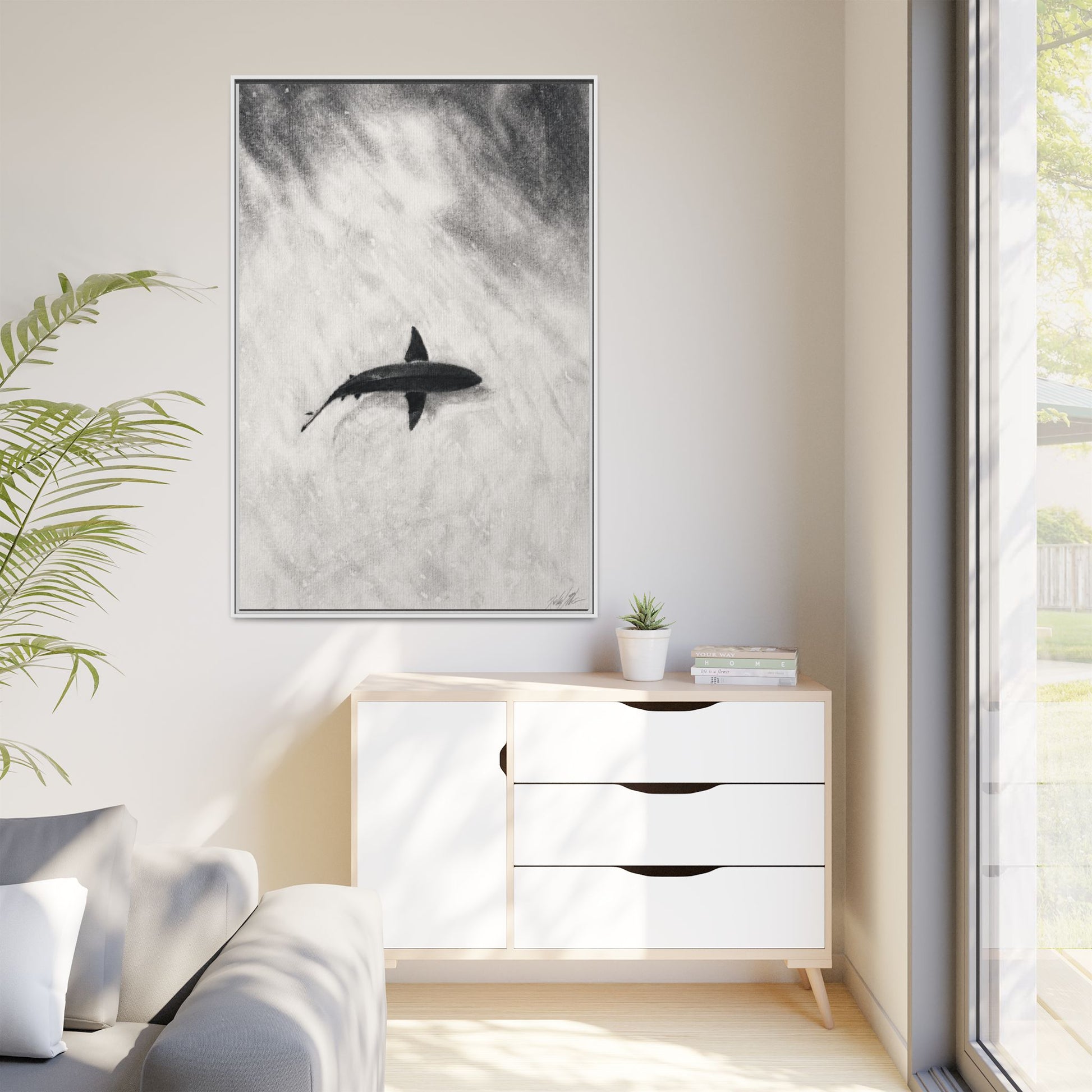 “SHARK!” Matte Canvas, Framed (Multi-color)