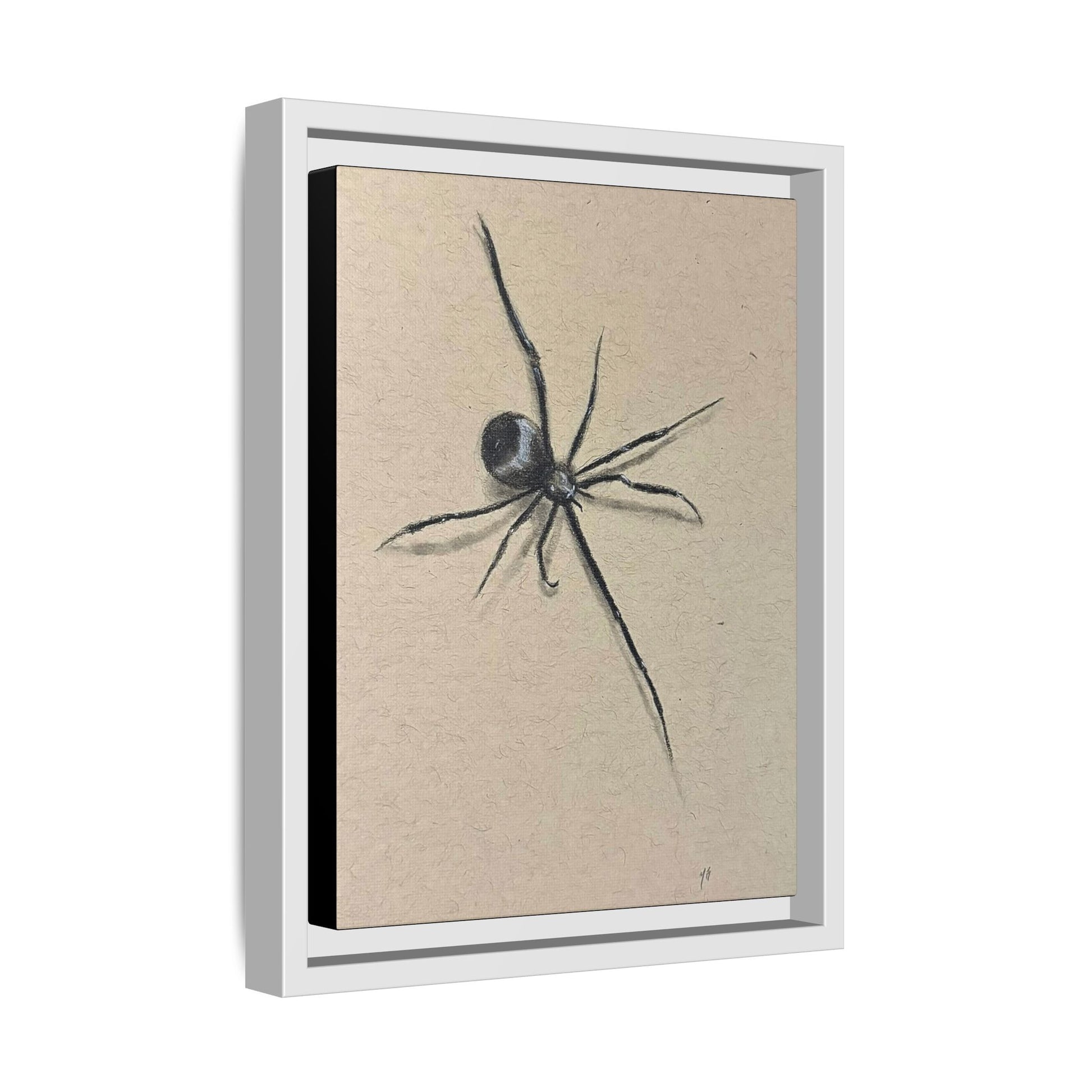 "ICY" SPIDER Framed Canvas Art — Minimal Black Spider Sketch